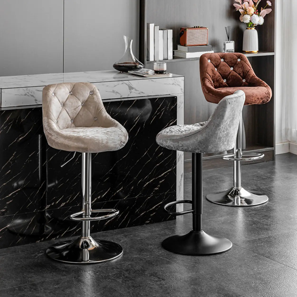 Glam Velvet Swivel Bucket Bar Stool