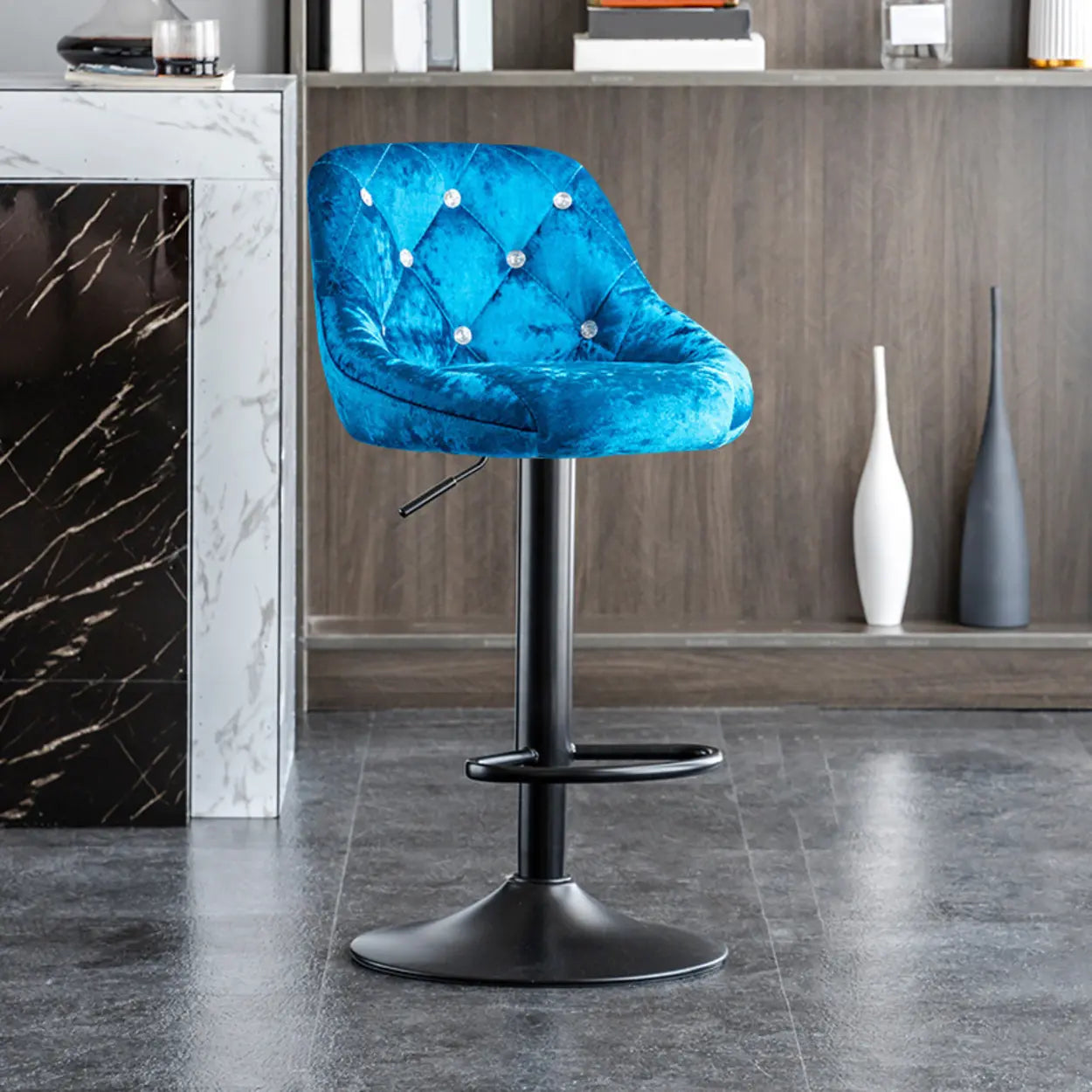 Glam Velvet Swivel Bucket Bar Stool — Silver / Violet