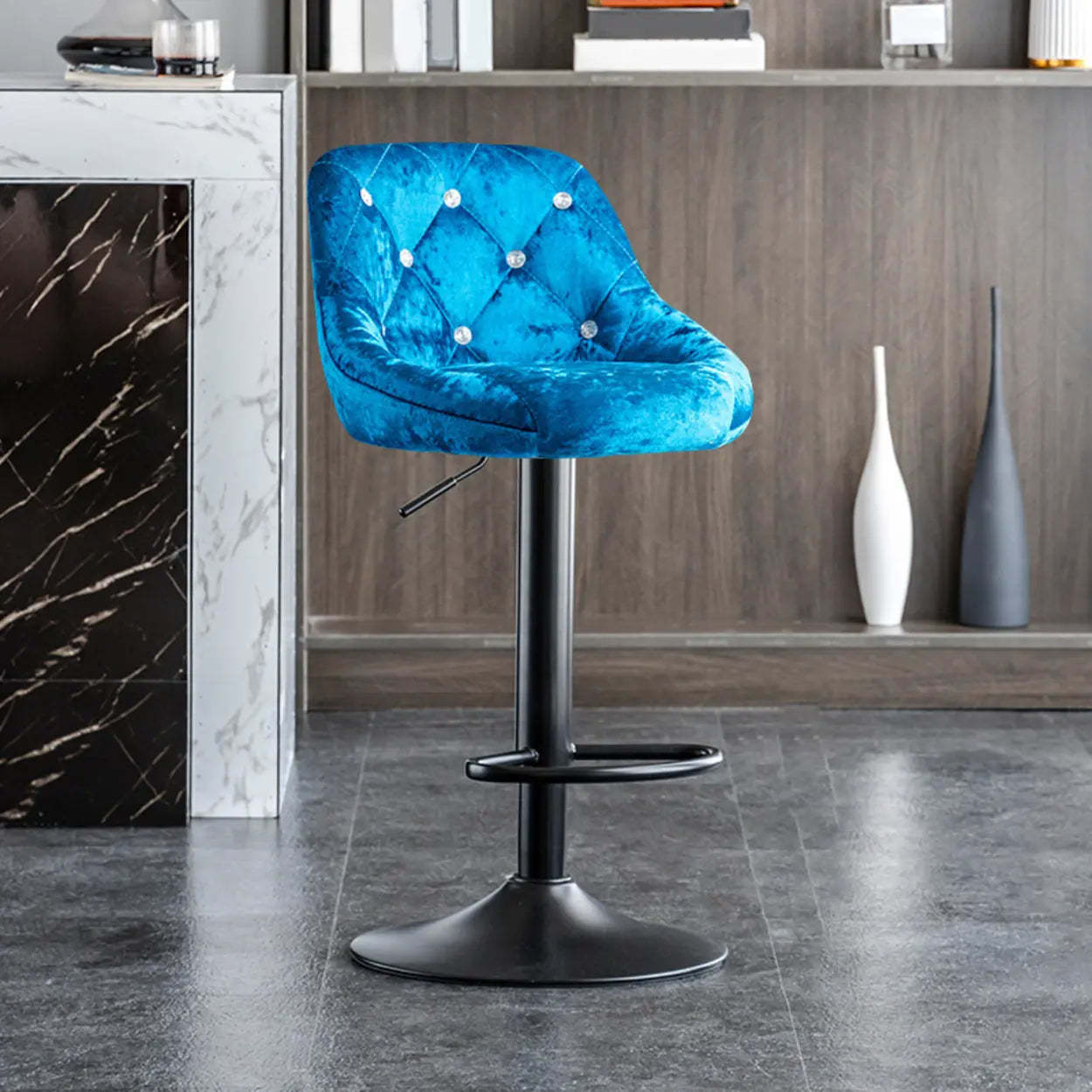 Glam Velvet Swivel Bucket Bar Stool — Silver / Violet