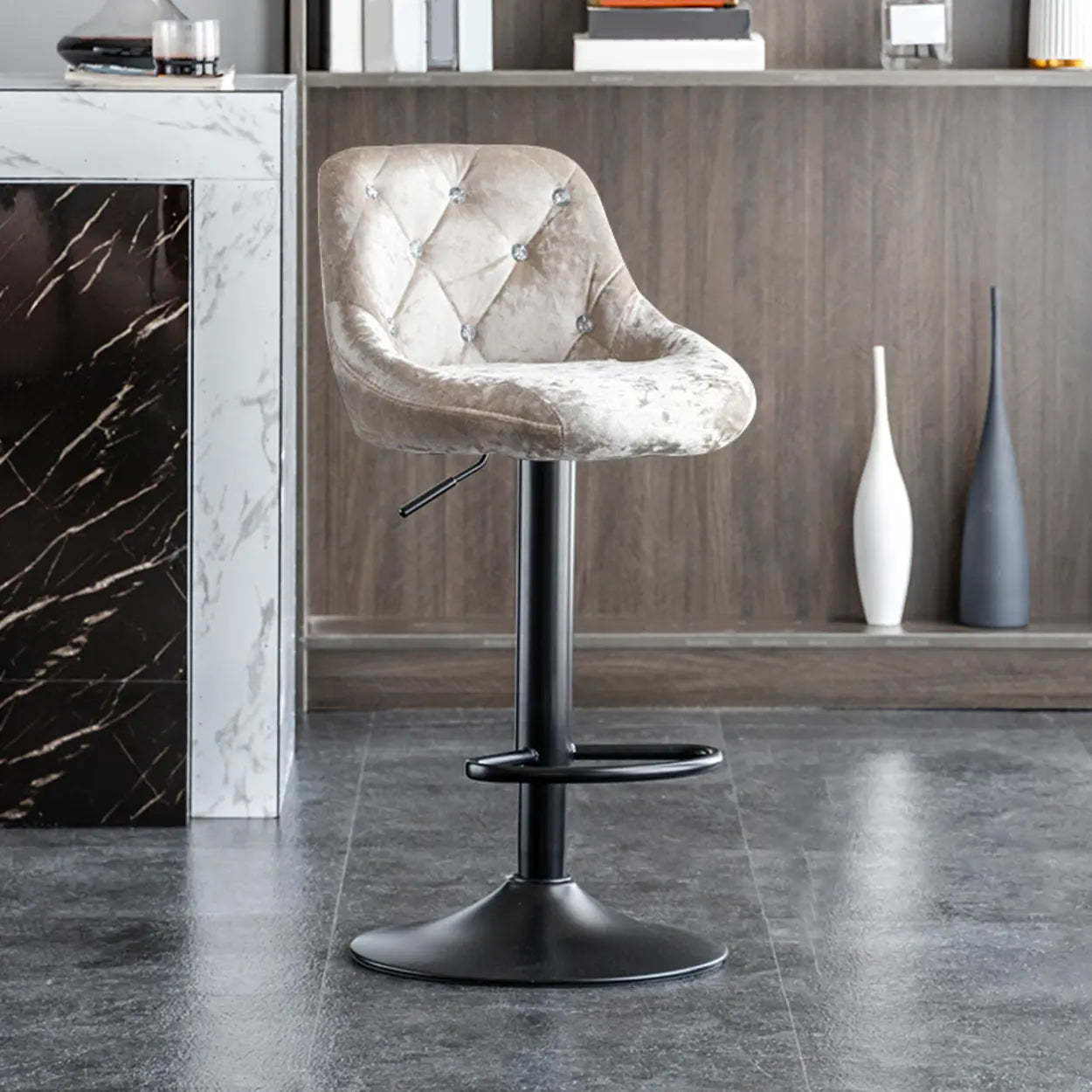 Beige velvet bucket bar & counter stools - modern — Black