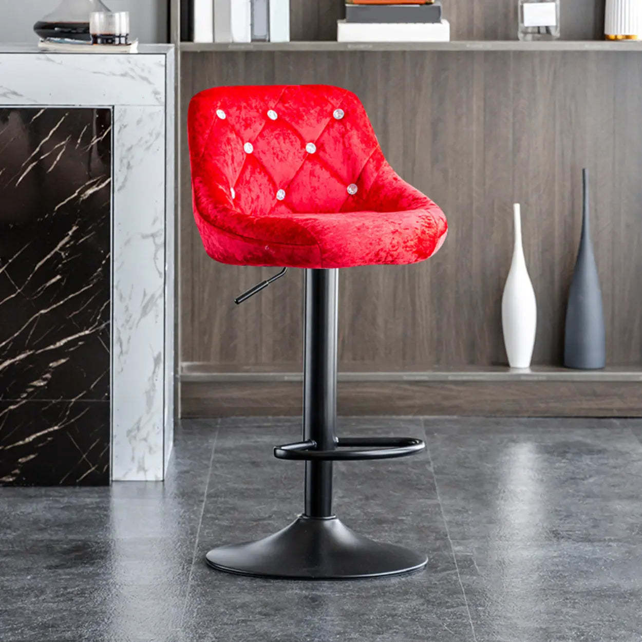 Glam Velvet Swivel Bucket Bar Stool — Black / Blue