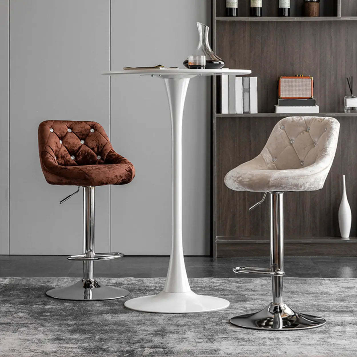 Glam Velvet Swivel Bucket Bar Stool — Black / Brown