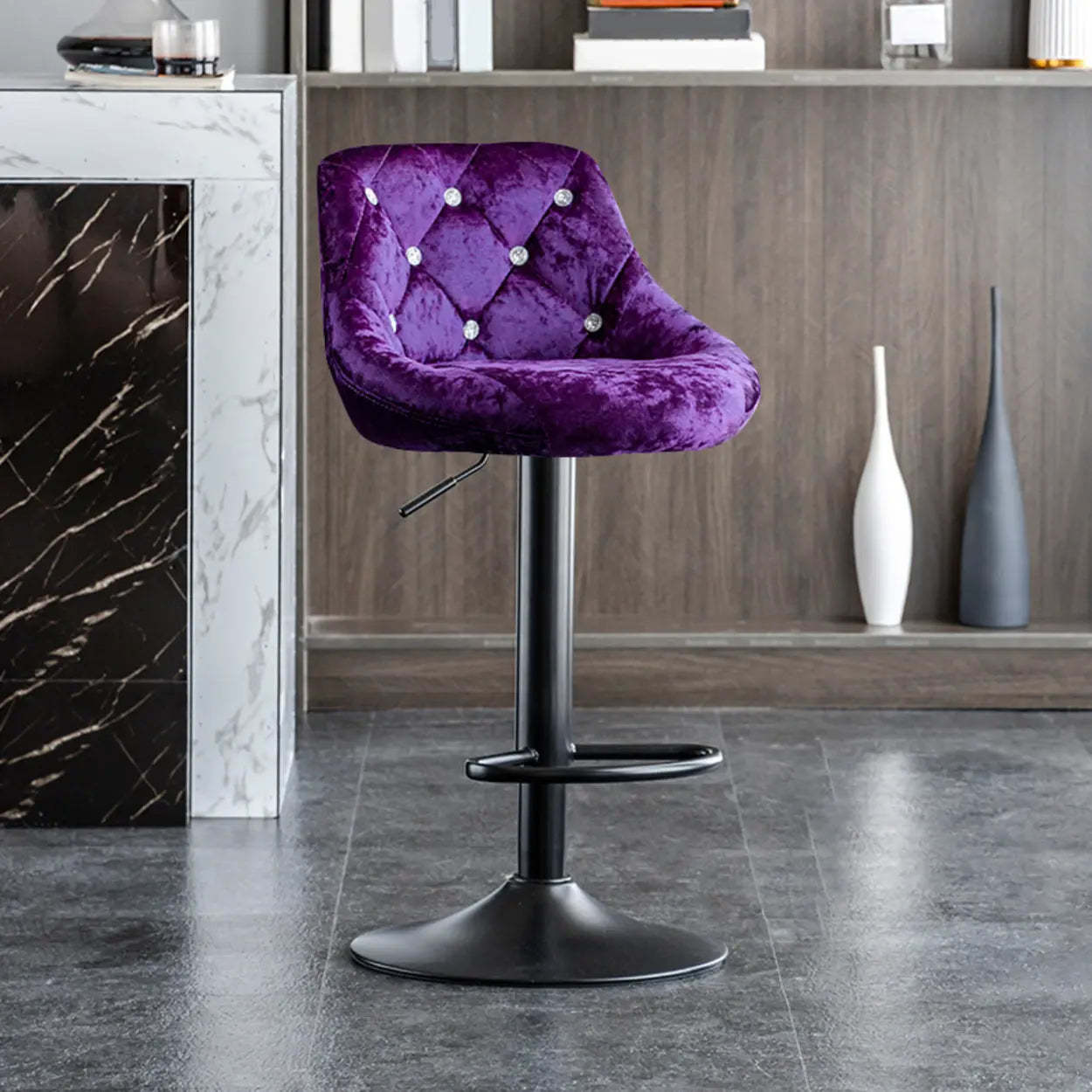Glam Velvet Swivel Bucket Bar Stool — Silver / Beige