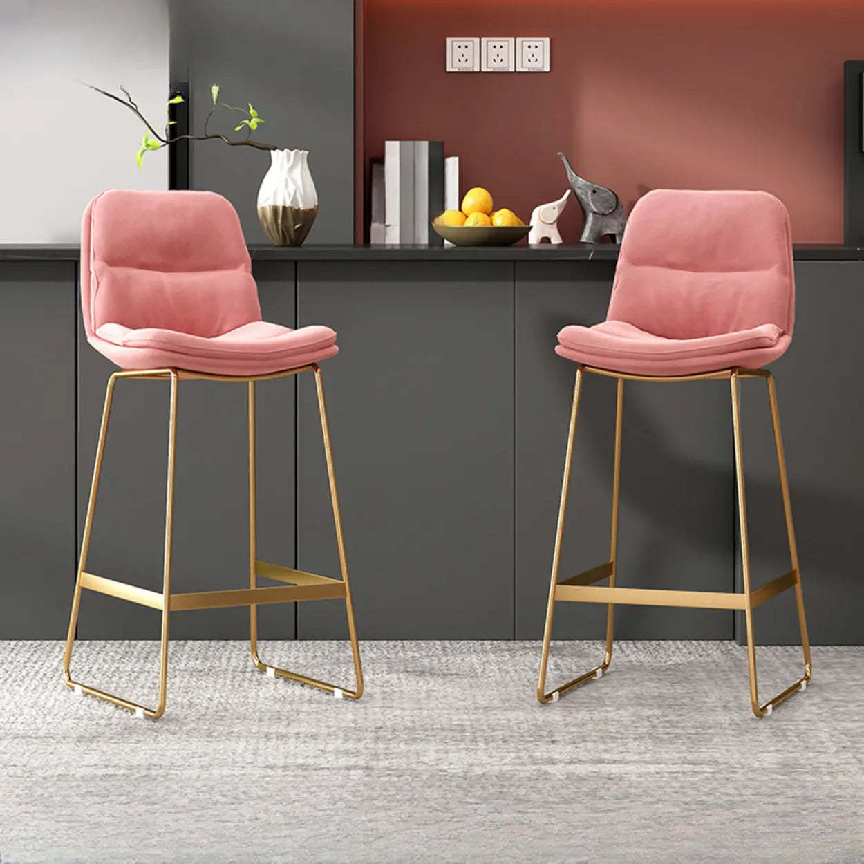 Glam Velvet Upholstered Low Back Bar Stool — Black / Black