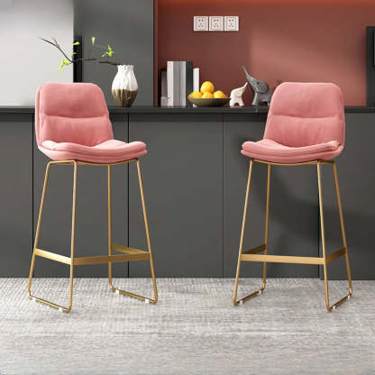 Glam Velvet Upholstered Low Back Bar Stool — Black / Black