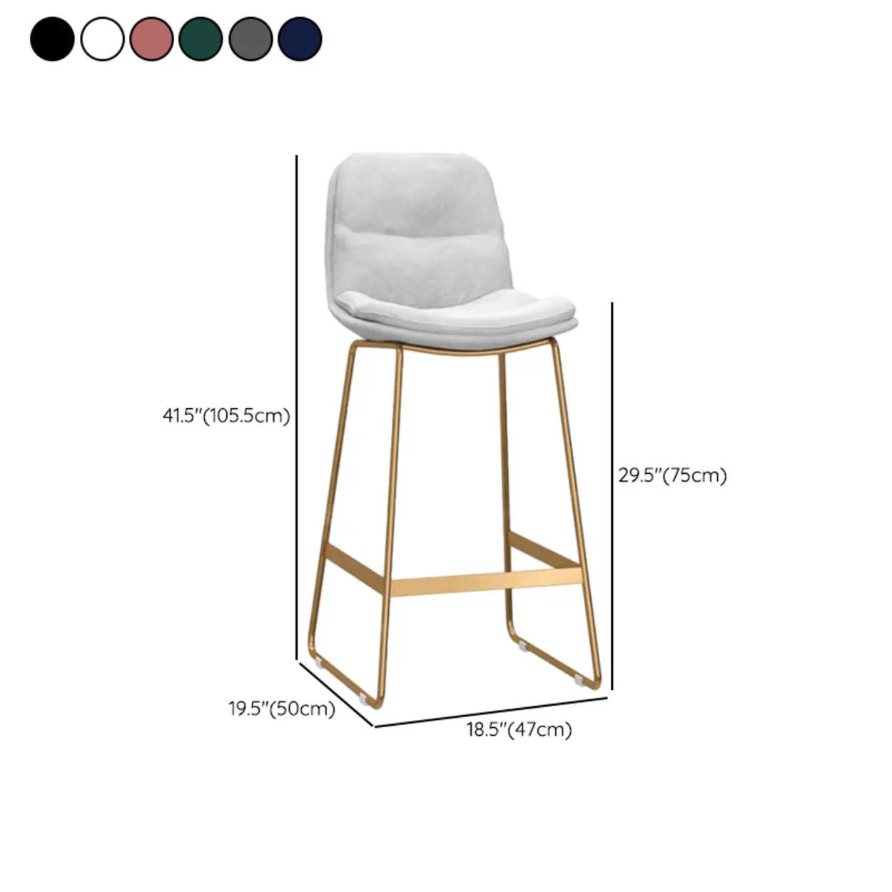 Glam Velvet Upholstered Low Back Bar Stool — Gold / Blue