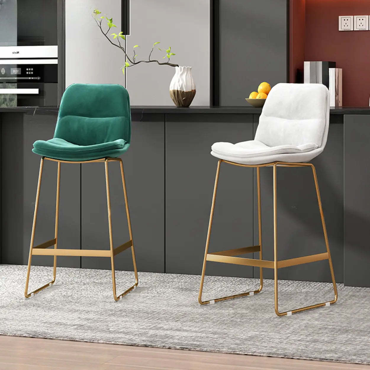 Glam Velvet Upholstered Low Back Bar Stool — Black / Gray