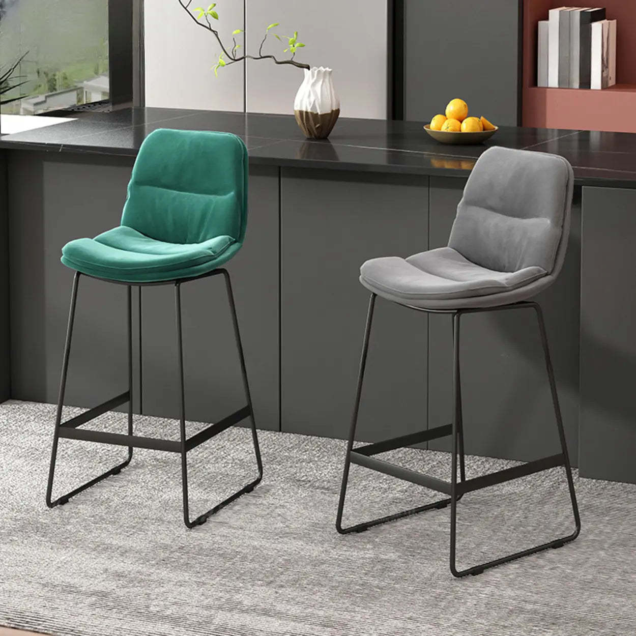 Glam Velvet Upholstered Low Back Bar Stool — Black / White