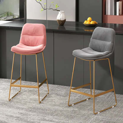 Glam Velvet Upholstered Low Back Bar Stool — Black / Pink