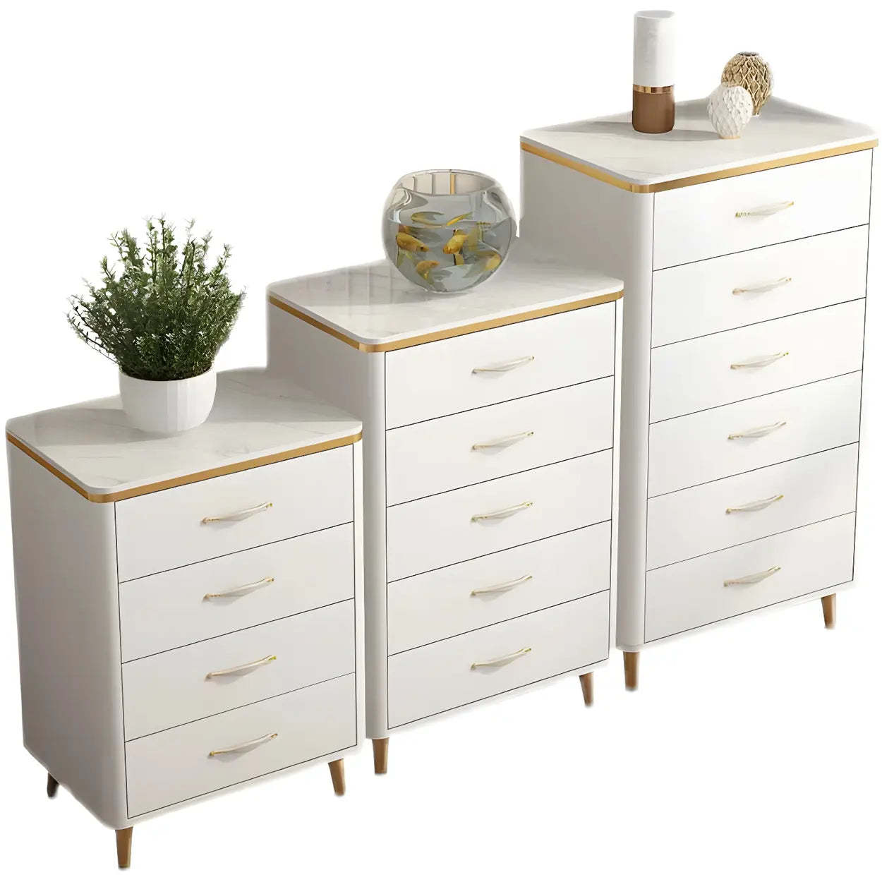 Glam Vertical White Stone Bachelor Chest with Drawers