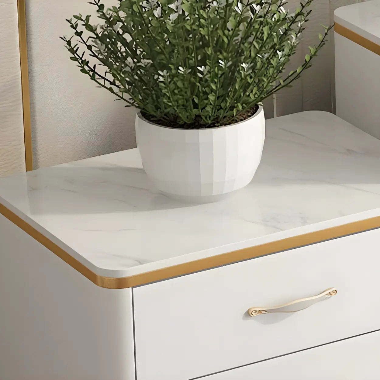 Glam Vertical White Stone Bachelor Chest with Drawers