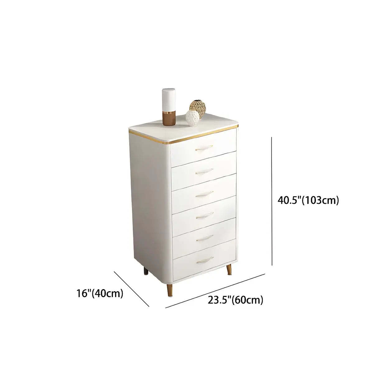 Glam Vertical White Stone Bachelor Chest with Drawers