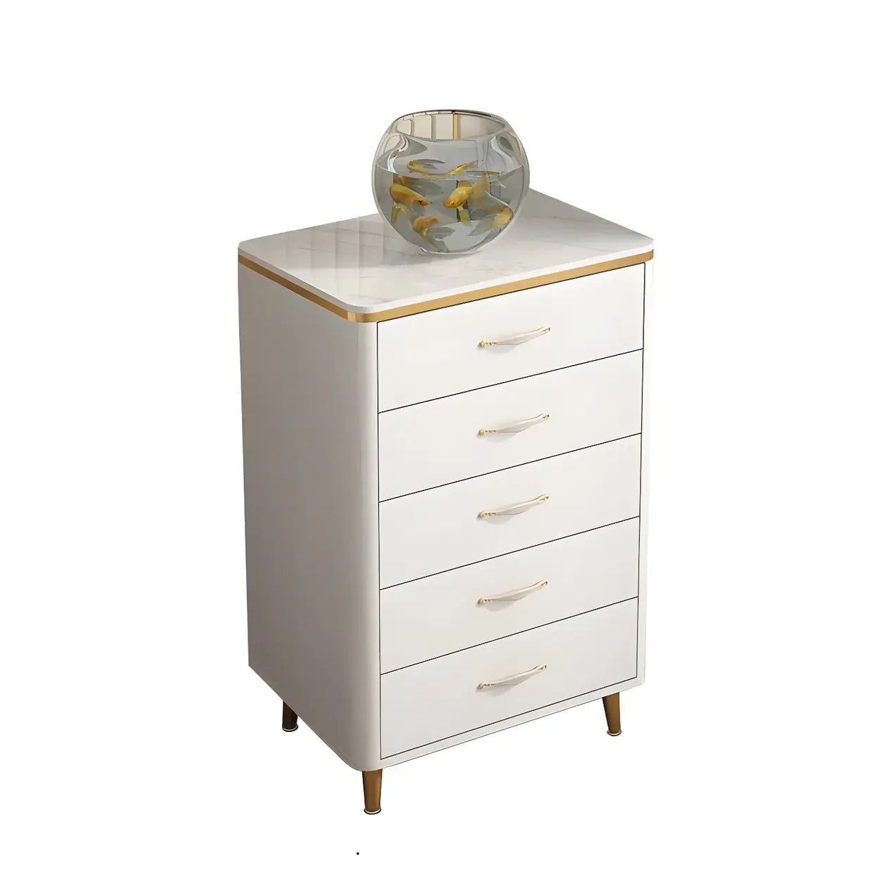 Glam Vertical White Stone Bachelor Chest with Drawers