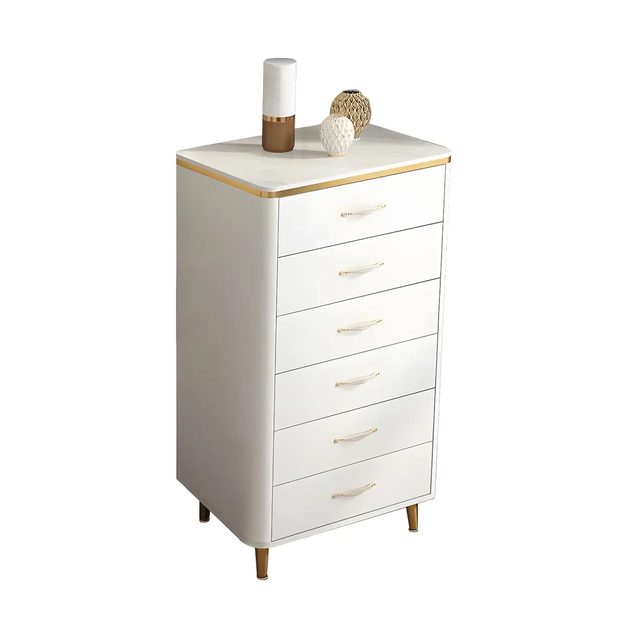 Glam Vertical White Stone Bachelor Chest with Drawers