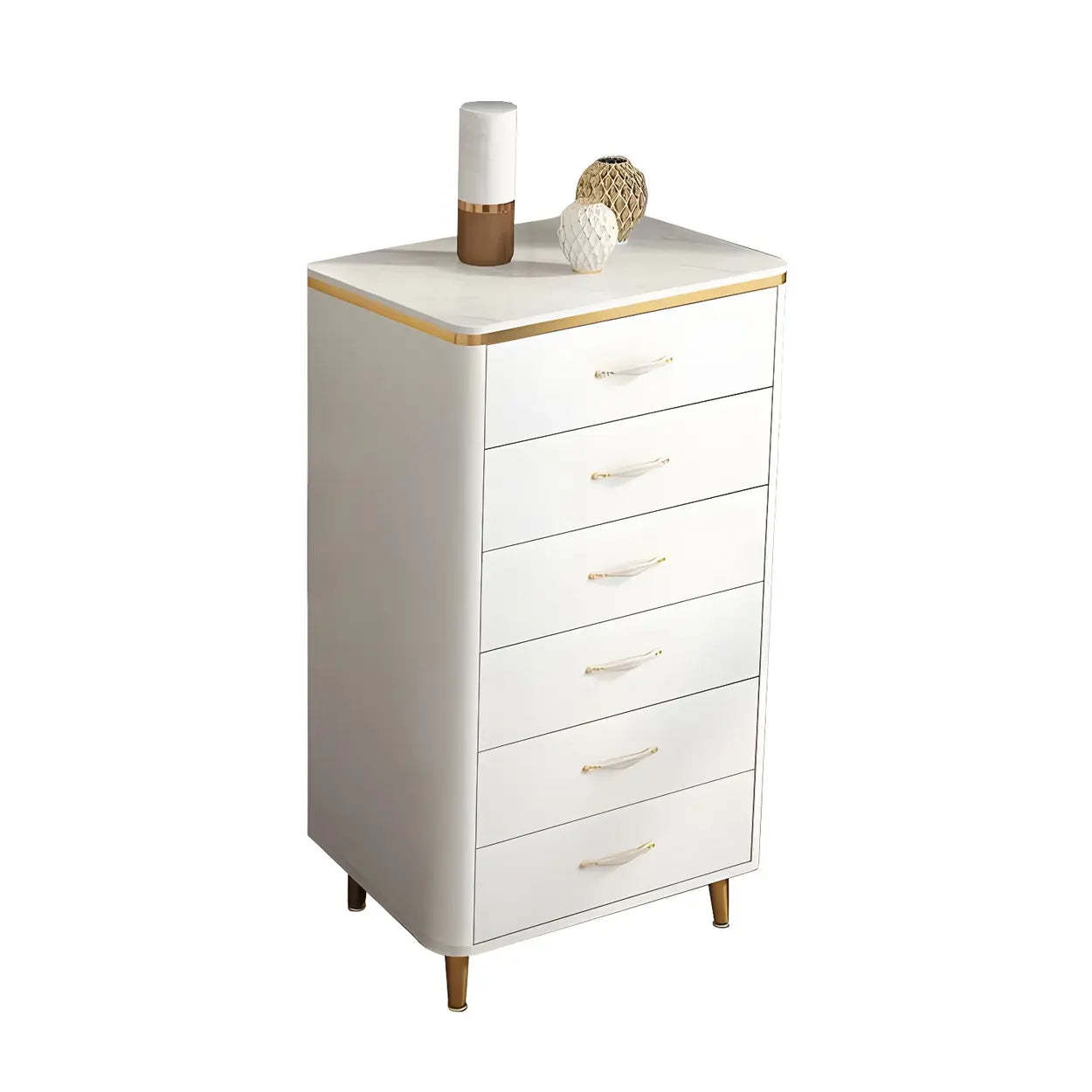 Glam Vertical White Stone Bachelor Chest with Drawers