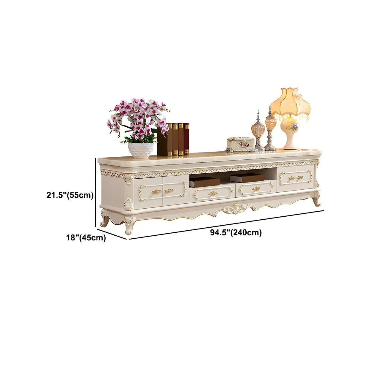 Glam Vintage White Wood TV Stand with Drawers