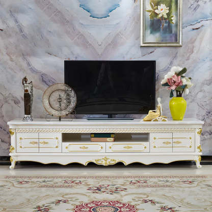 Glam Vintage White Wood TV Stand with Drawers — Stone