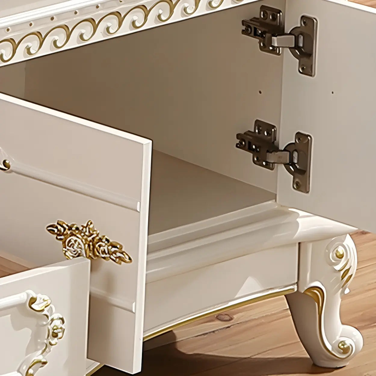 Glam Vintage White Wood TV Stand with Drawers