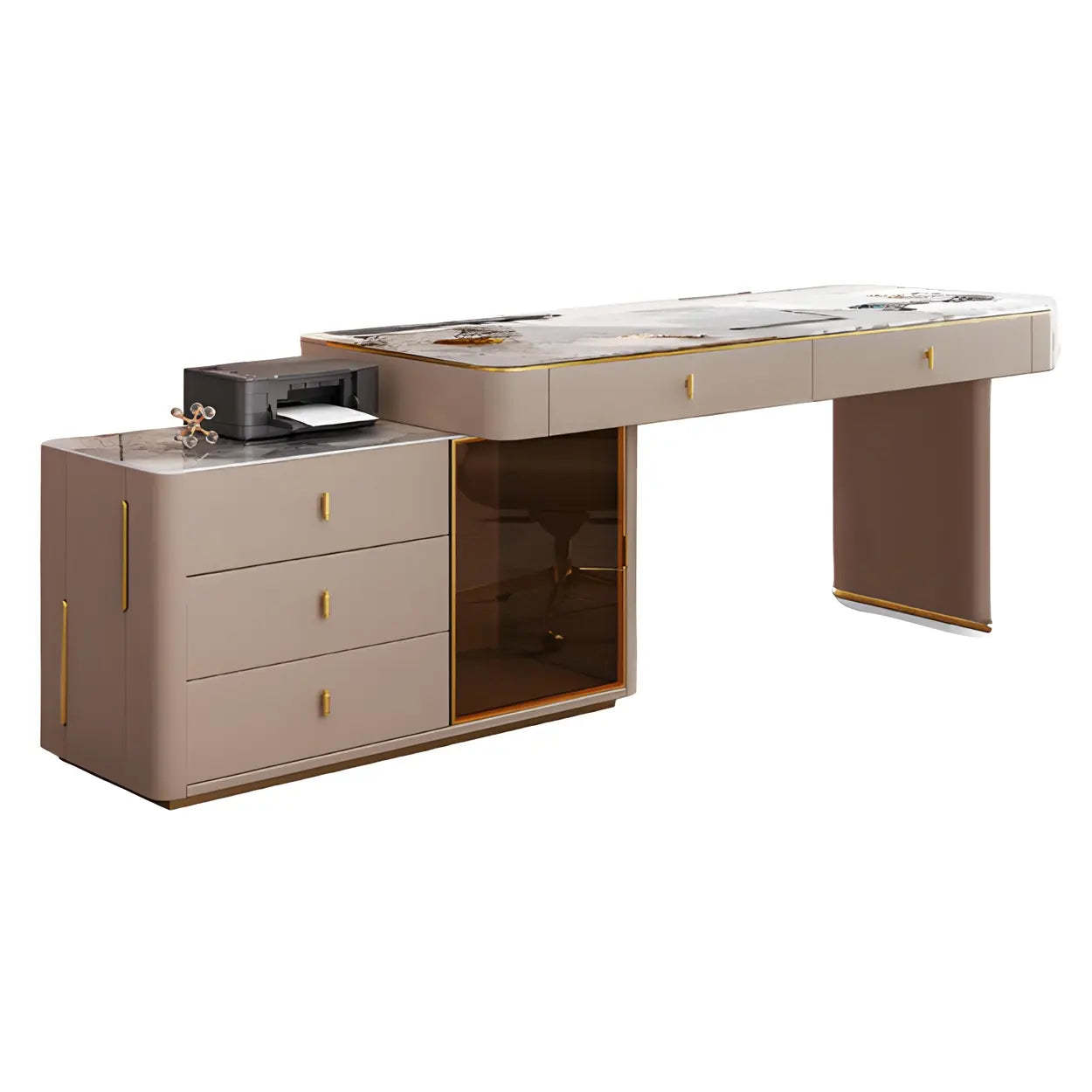 Glam L-Shape Executive Desk with Glass or Stone Top