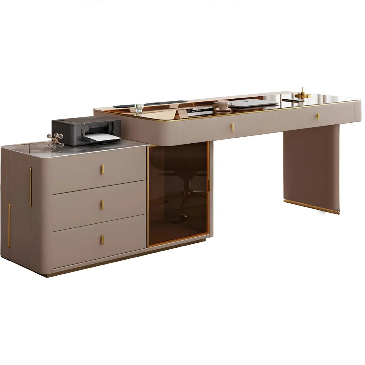 Glam White Glass Stone-Top L-Shape Desk