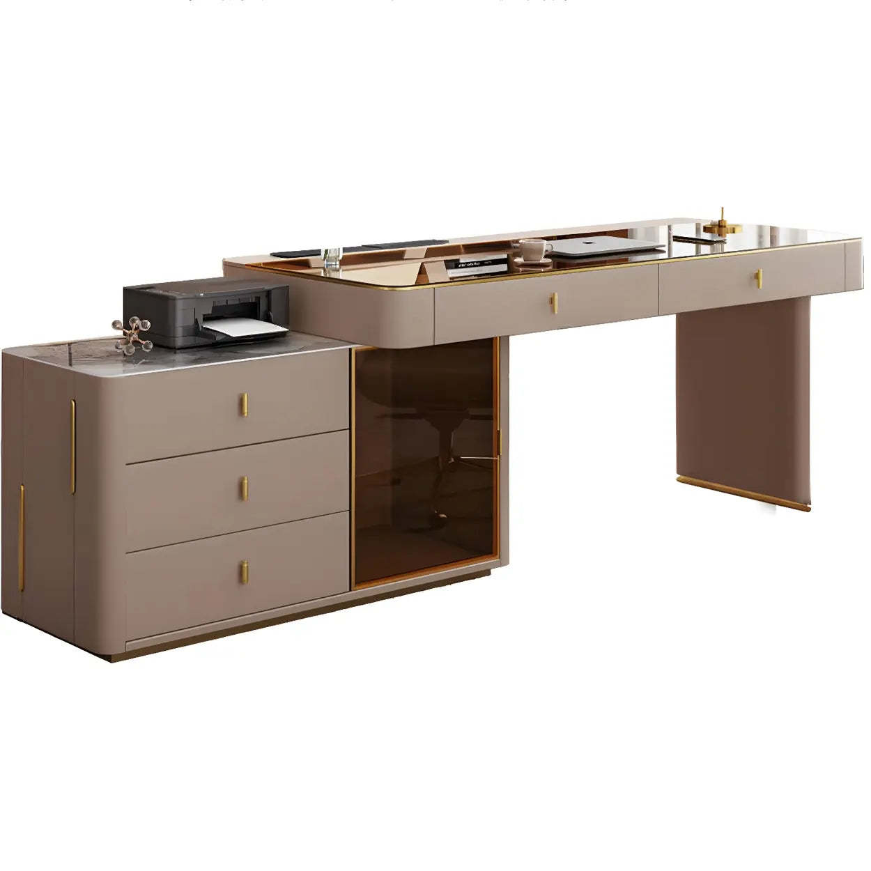 Glam White Glass Stone-Top L-Shape Desk