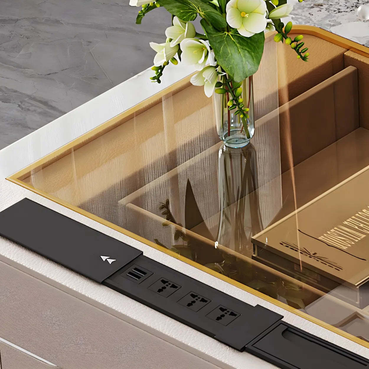 Glam White Glass Stone-Top L-Shape Desk