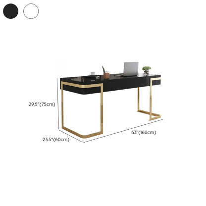 Glam White Gold Rectangle Sled Computer Desk