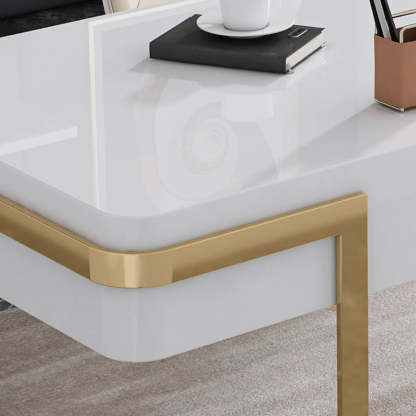 Glam White Gold Rectangle Sled Computer Desk — White / Without Chairs