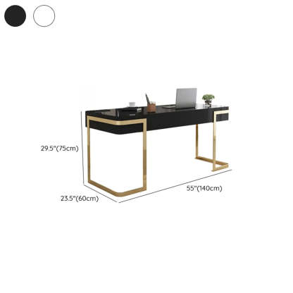 Glam White Gold Rectangle Sled Computer Desk