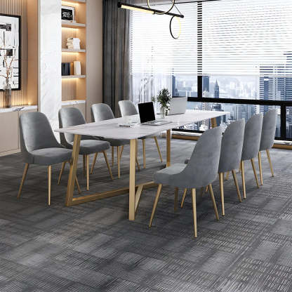Glam White Stone Gold Trestle Conference Table for 8 — Table Only