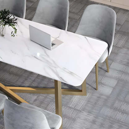Glam White Stone Gold Trestle Conference Table for 8 — Table Only