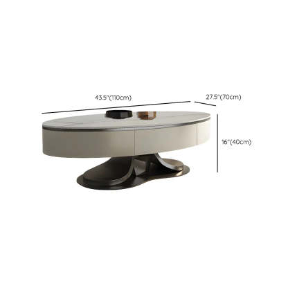 Glam White Stone Oval Steel-Base Coffee Table