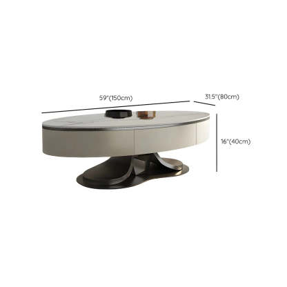 Glam White Stone Oval Steel-Base Coffee Table
