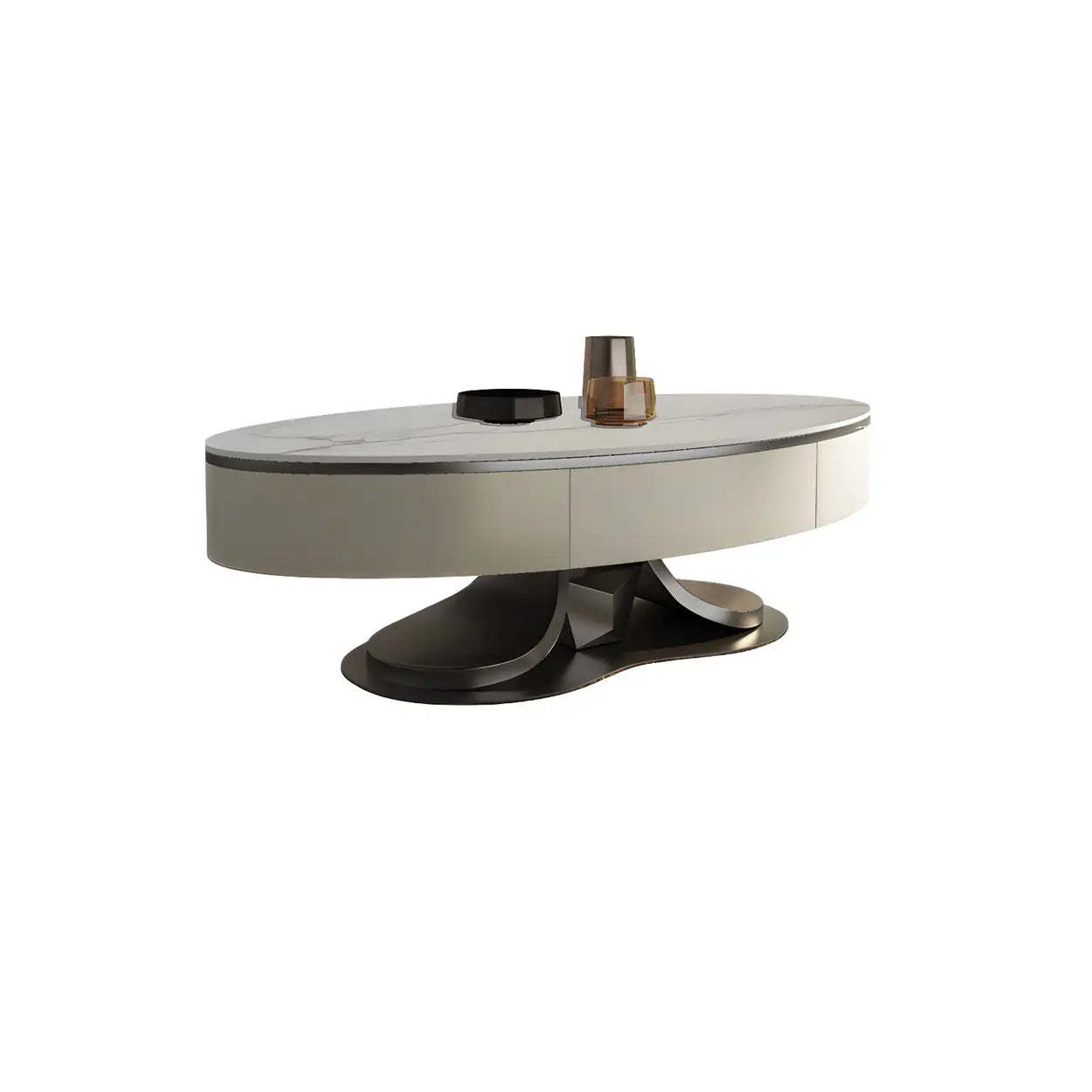 Glam White Stone Oval Steel-Base Coffee Table