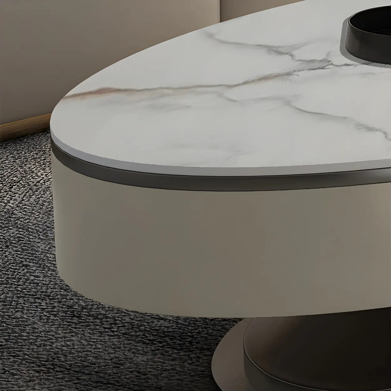 Glam White Stone Oval Steel-Base Coffee Table