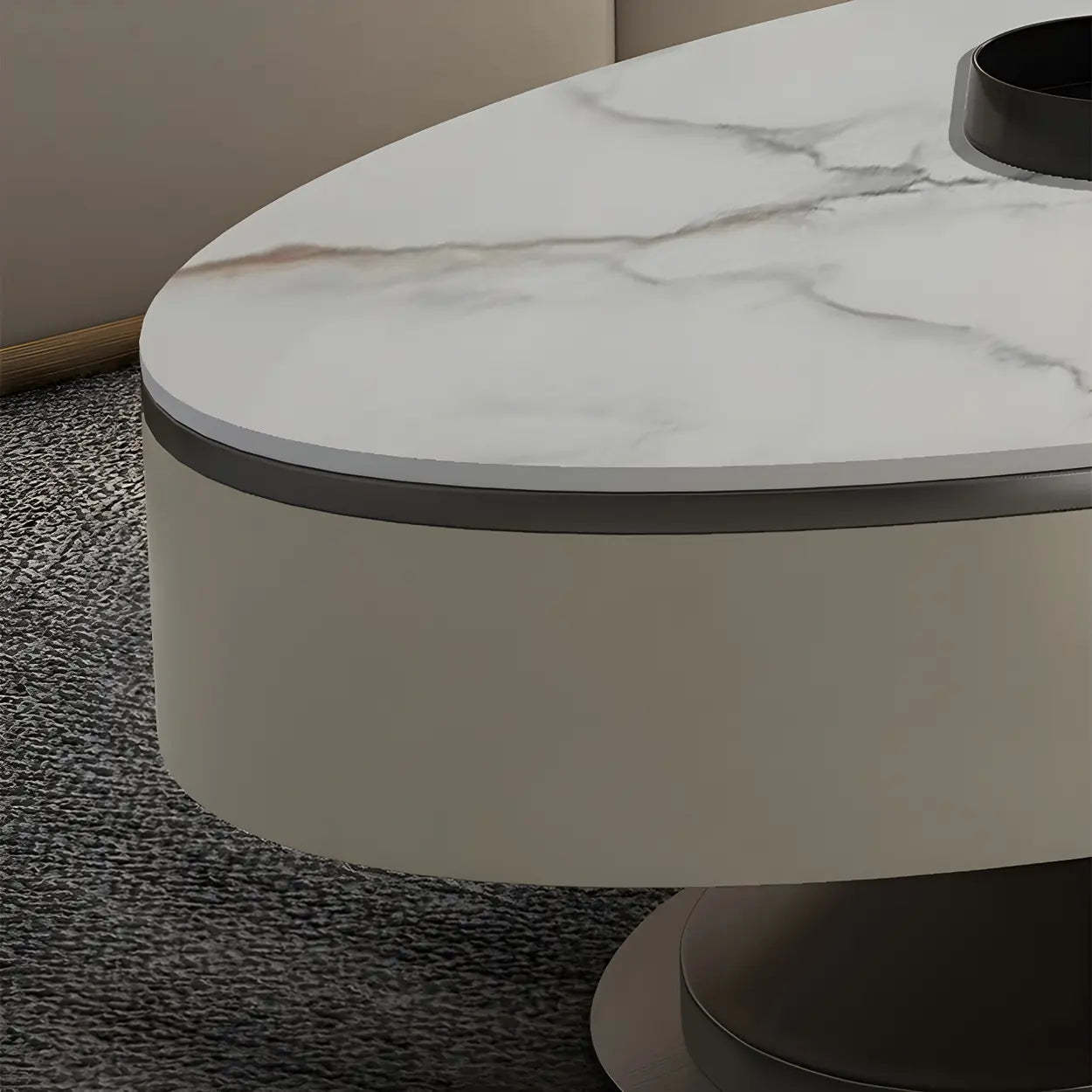 Glam White Stone Oval Steel-Base Coffee Table