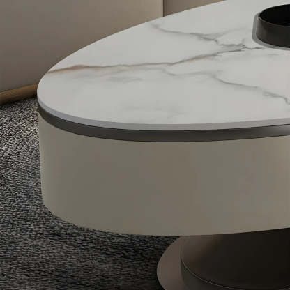 Glam White Stone Oval Steel-Base Coffee Table