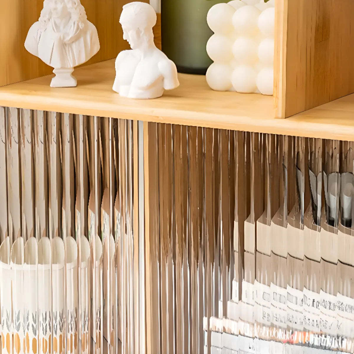 Glass Door 2-Tier Bamboo Desktop Display Cabinet