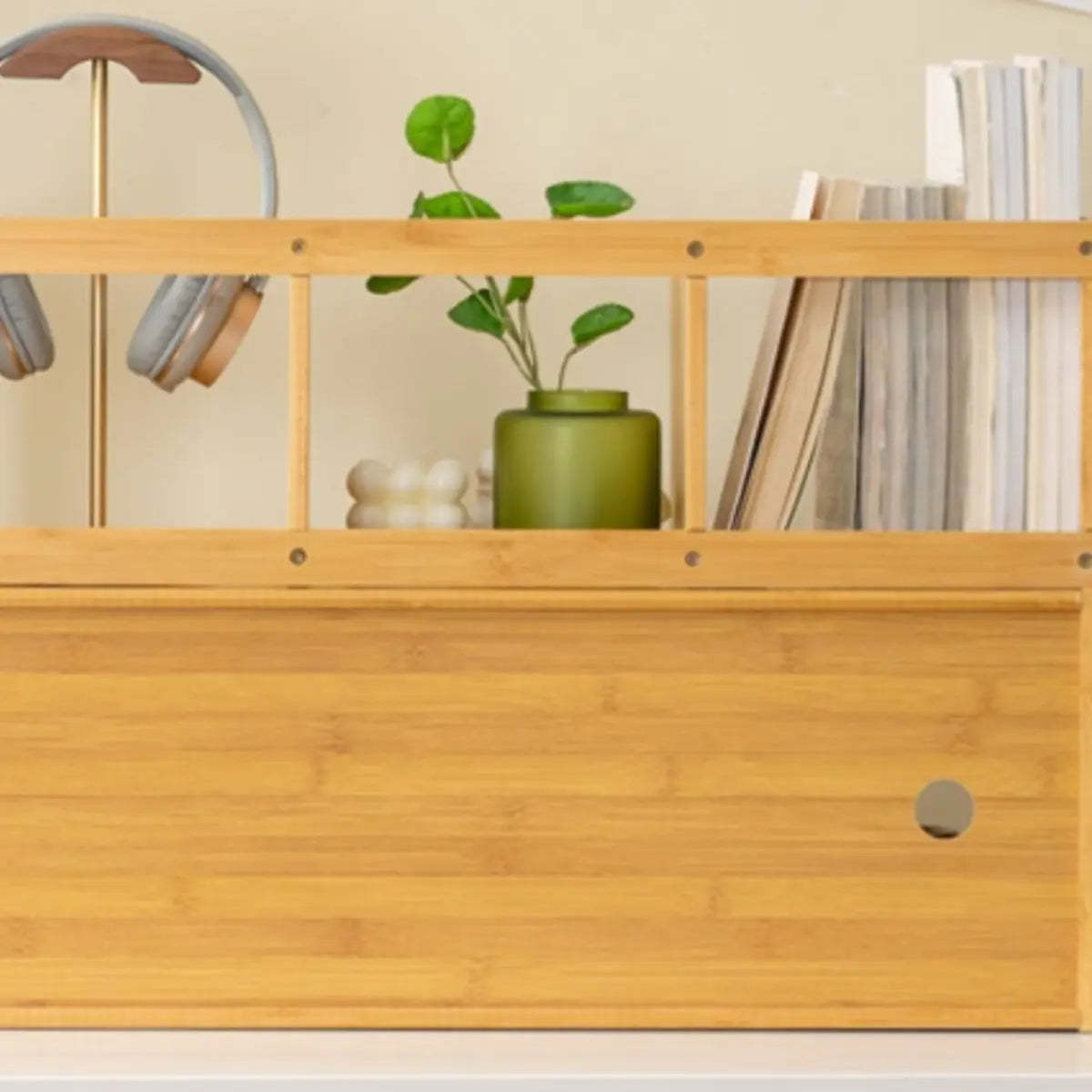 Glass Door 2-Tier Bamboo Desktop Display Cabinet