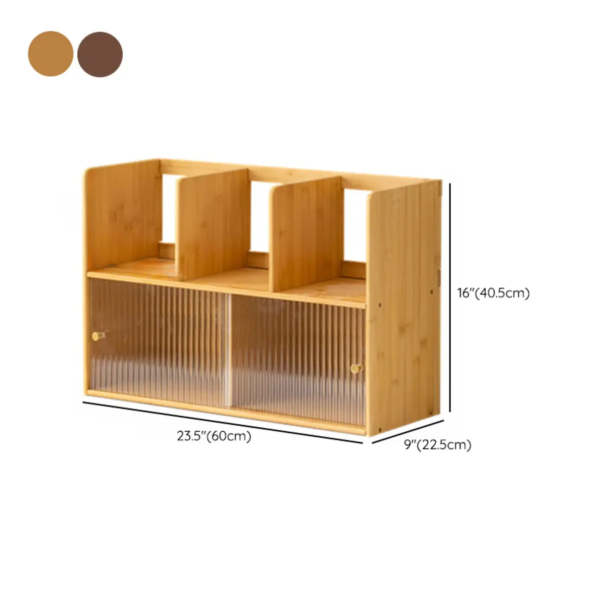 Glass Door 2-Tier Bamboo Desktop Display Cabinet