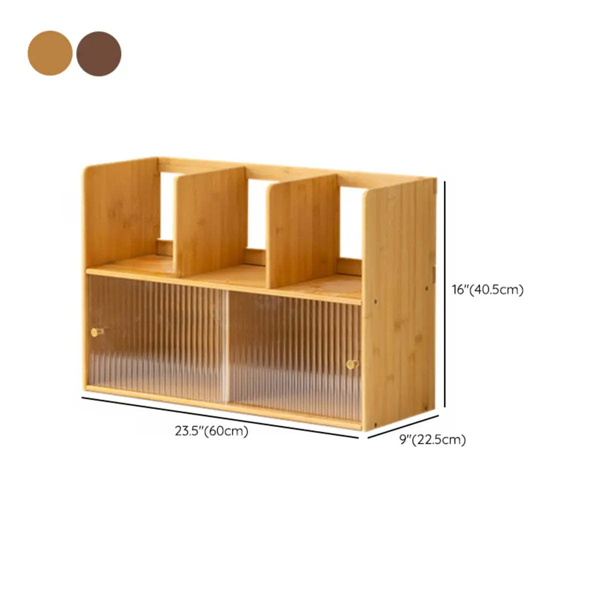 Glass Door 2-Tier Bamboo Desktop Display Cabinet