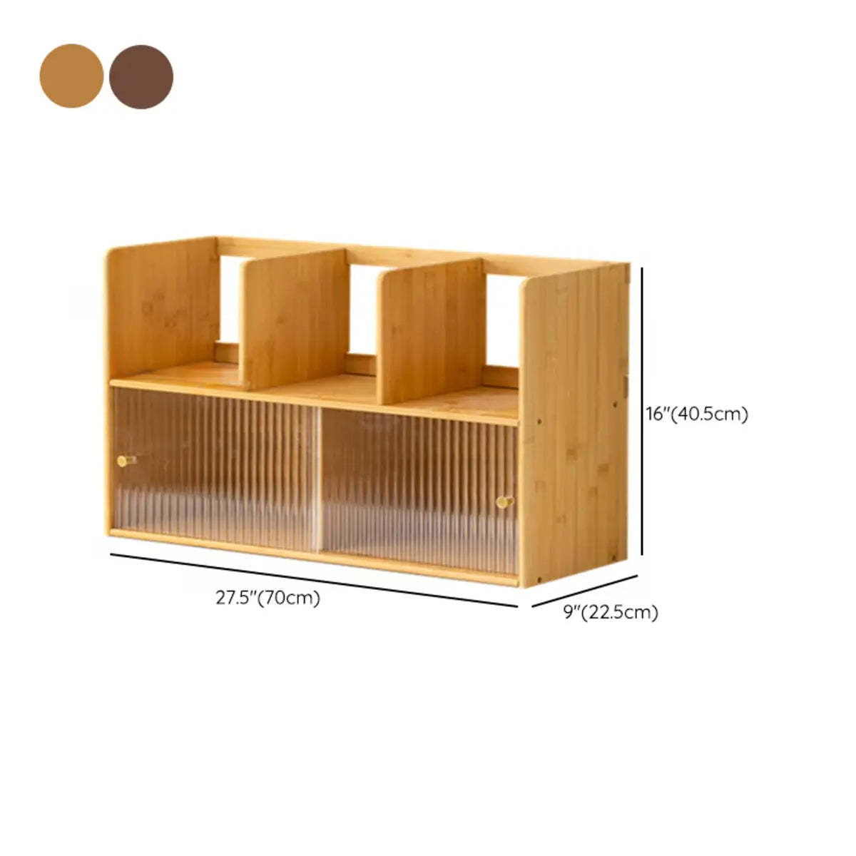 Glass Door 2-Tier Bamboo Desktop Display Cabinet