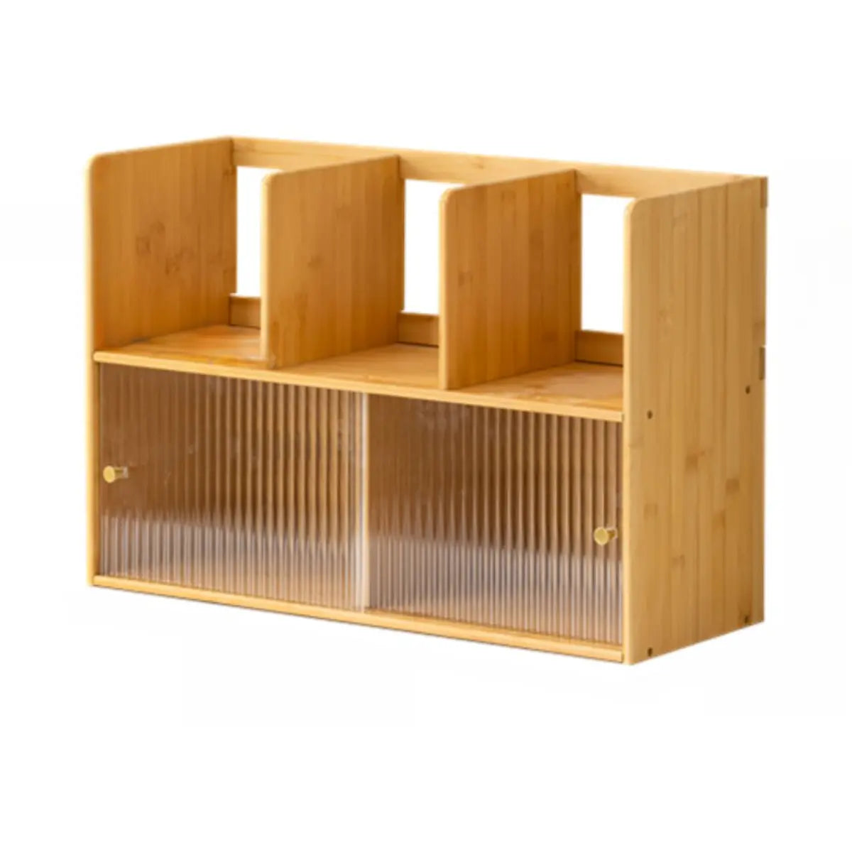 Glass Door 2-Tier Bamboo Desktop Display Cabinet