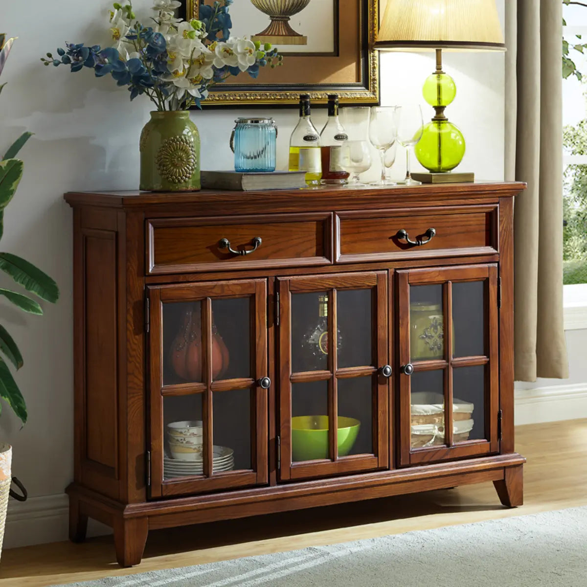 Ash Brown Glass Door Large Retro Sideboard