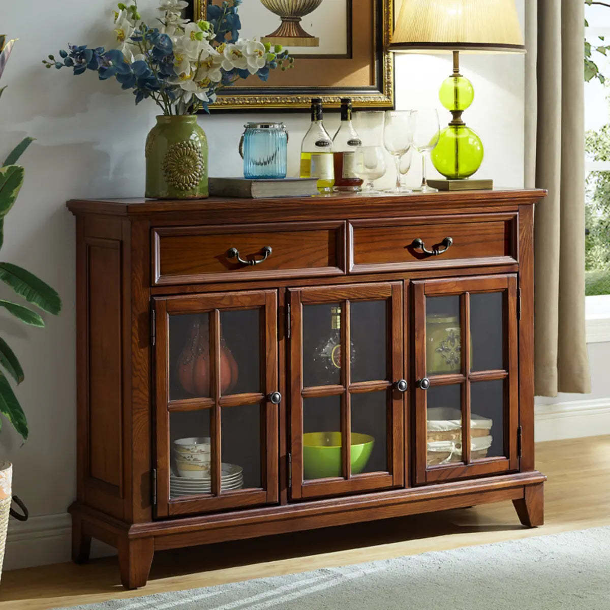 Ash Brown Glass Door Large Retro Sideboard