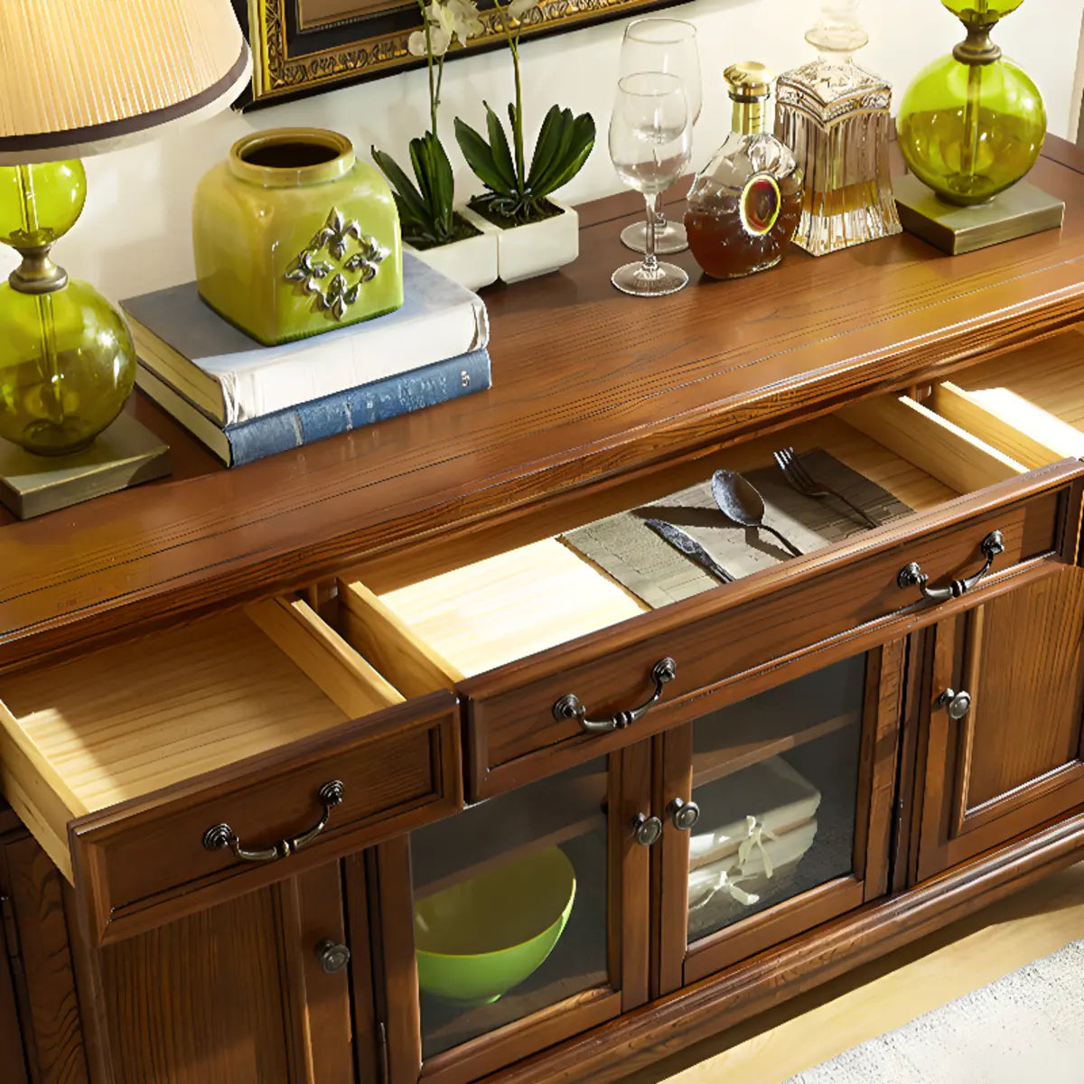 Ash Brown Glass Door Large Retro Sideboard