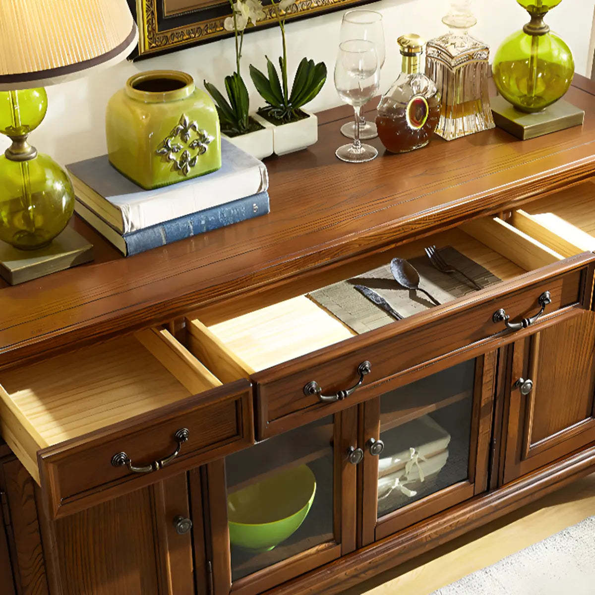 Ash Brown Glass Door Large Retro Sideboard