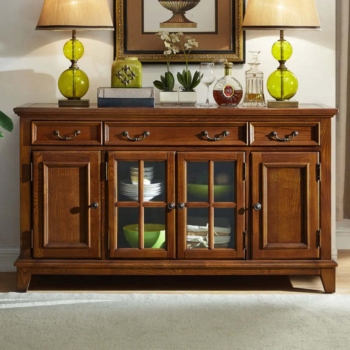 Ash Brown Glass Door Large Retro Sideboard