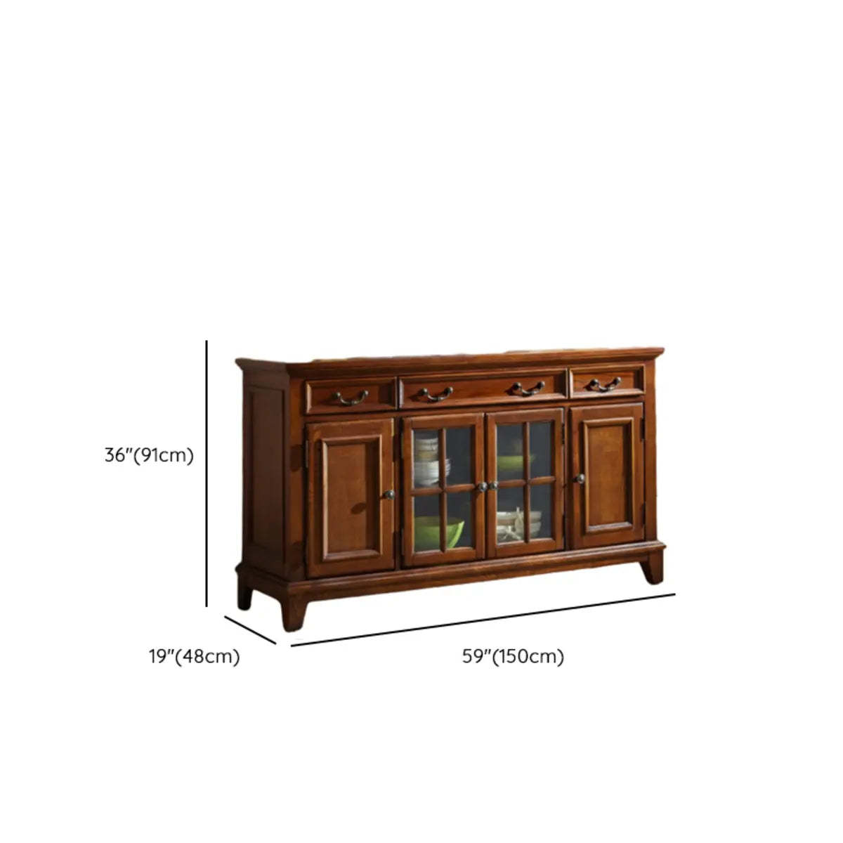 Ash Brown Glass Door Large Retro Sideboard