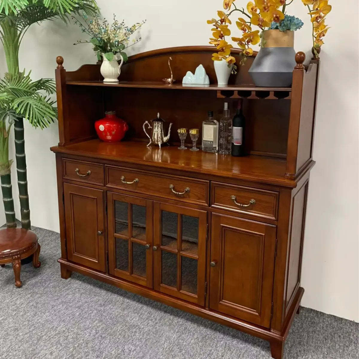 Ash Brown Glass Door Large Retro Sideboard